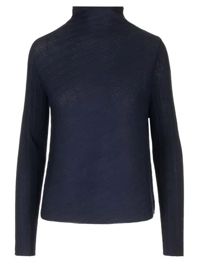 Theory Long-sleeved Roll-neck Knitted Top In Blue