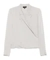 Theory Metallic Blouse With Peak Revers And Crossover Neck In White