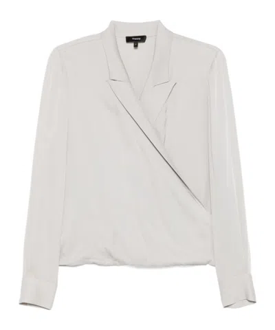 THEORY THEORY V-NECK DRAPED BLOUSE