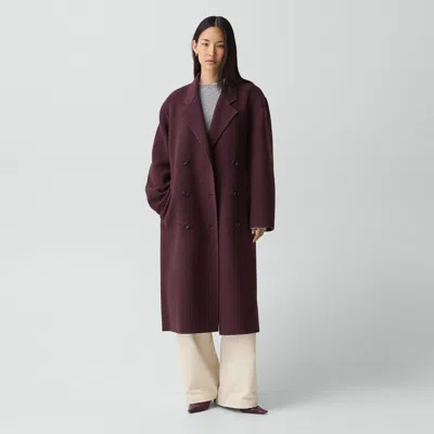 Theory Long Trench Coat In Textured Wool-cashmere In Burgundy