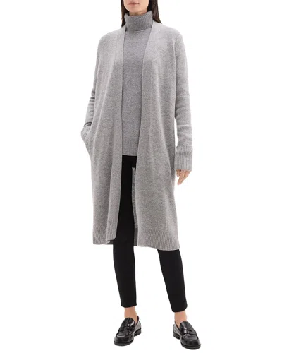 Theory Long Wool & Cashmere-blend Sweater Cardigan In Gray