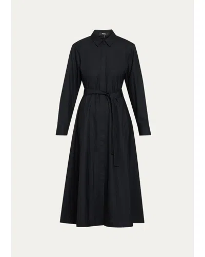 Theory Long-sleeve Belted Midi Shirtdress In Animal Print
