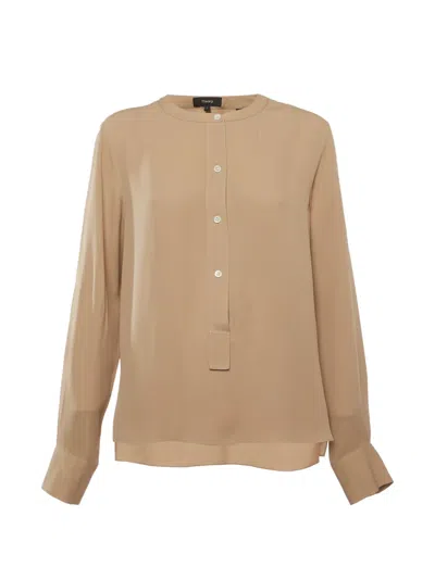 Pre-owned Theory Long-sleeve Blouse In Neutral