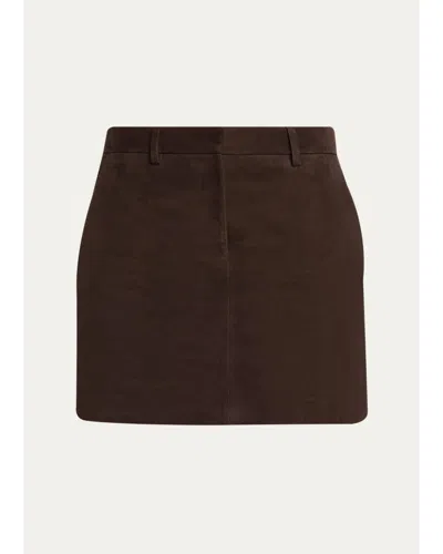 Theory Low-rise Suede Mini Trouser Skirt In Cacao