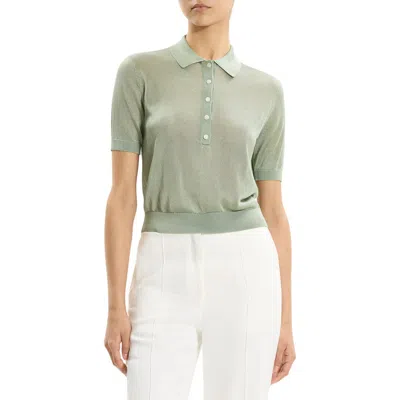 Theory Lustrous Knit Polo Top In Green