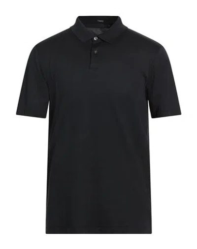 Theory Man Polo Shirt Black Size L Cotton, Polyester