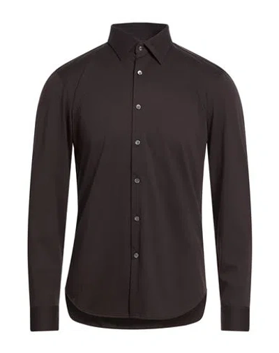 Theory Man Shirt Dark Brown Size S Cotton, Polyester In Black