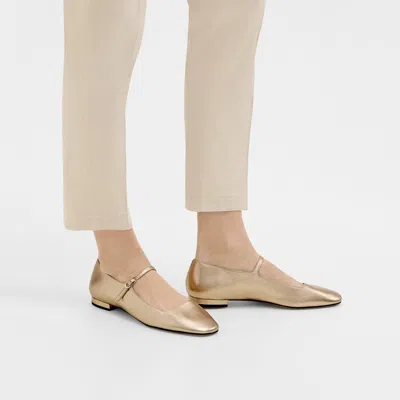 Theory Mary Jane Ballerina Flat In Metallic Leather In Light Gold
