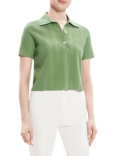 Theory Matt Cropped Polo In Leaf