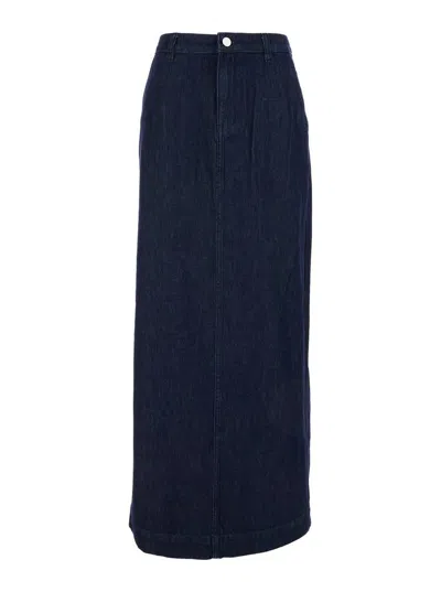THEORY MAXI BLUE SKIRT WITH BELT LOOPS IN COTTON DENIM WOMAN
