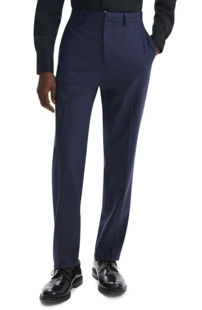 Theory Mayer Herringbone Wool Blend Flannel Dress Pants In Navy Multi