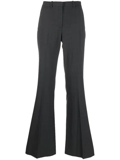 Theory Mélange-effect Straight-leg Trousers In Grey