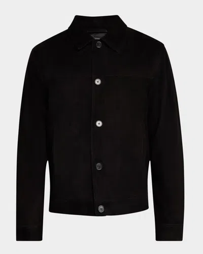 Theory Amos L. Reece Lamb Suede Trucker Jacket In Black