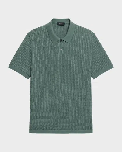 Theory Short Sleeve Cable Polo In Tactile Cotton Light Pine Grove In Green