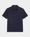 Theory Brenan Linen Blend Polo In Blue
