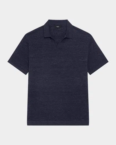 THEORY MEN'S BRENAN KNIT SHORT-SLEEVE JOHNNY COLLAR POLO SWEATER