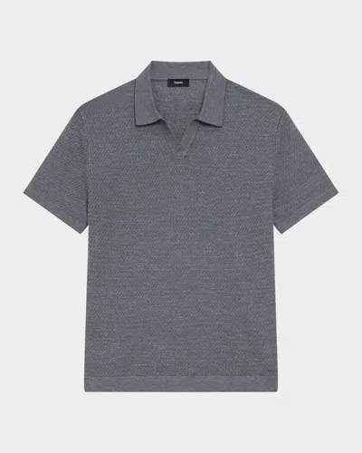 Theory Men's Brenan Knit Short-sleeve Johnny Collar Polo Sweater In Gray
