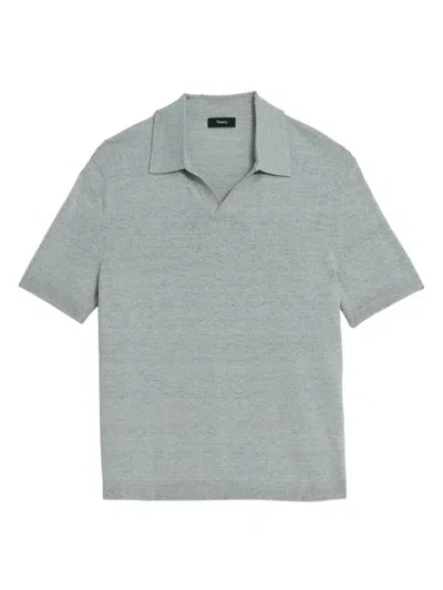 Theory Men's Brenan Linen-blend Polo Shirt In Grey Heather