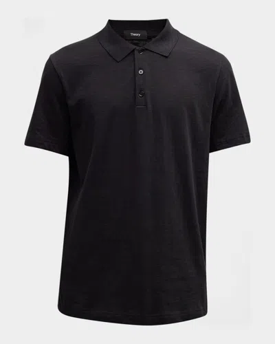 Theory Double Layered Johnny Collar Polo Shirt In Black