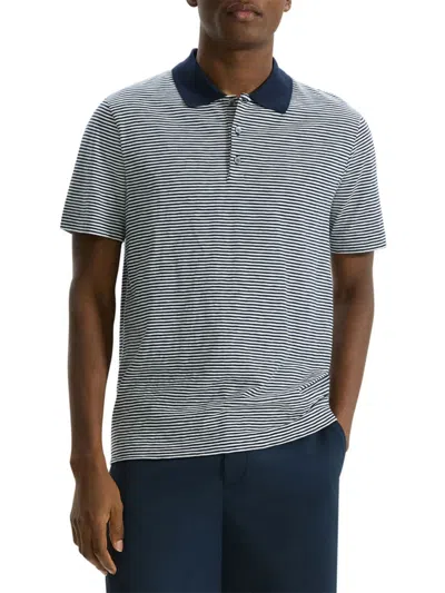 Theory Bron D Cotton Textured Stripe Regular Fit Polo Shirt In Baltic White