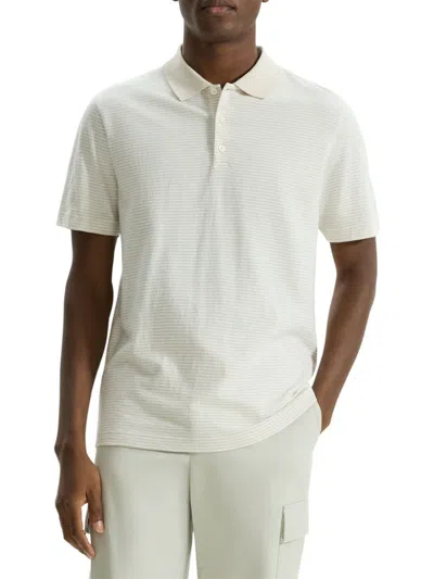 Theory Bron D Cotton Textured Stripe Regular Fit Polo Shirt In Sand/white