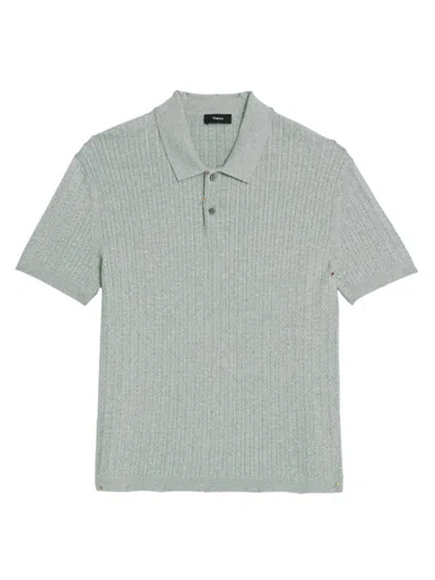 Theory Men's Cable-knit Polo Shirt In Light Grey Heather