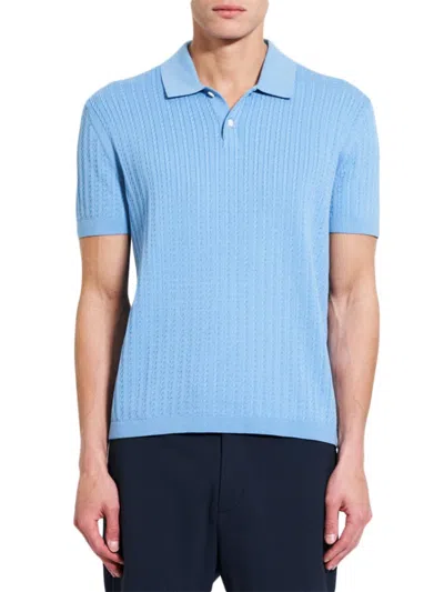 Theory Men's Cable-knit Polo Shirt In Powder Blue