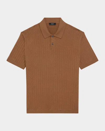 Theory Men's Cable-knit Polo Sweater In Brown