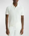 Theory Cable Short Sleeve Cotton Blend Polo Sweater In Ivory