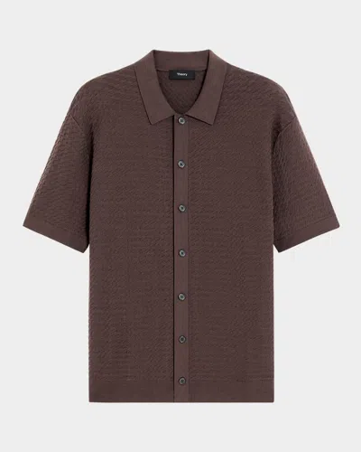 Theory Men's Cairn Cotton Waffle-knit Shirt In Dark Mocha