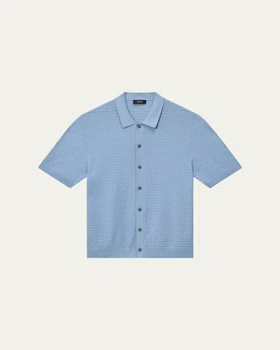 Theory Men's Cairn Cotton Waffle-knit Shirt In Blue