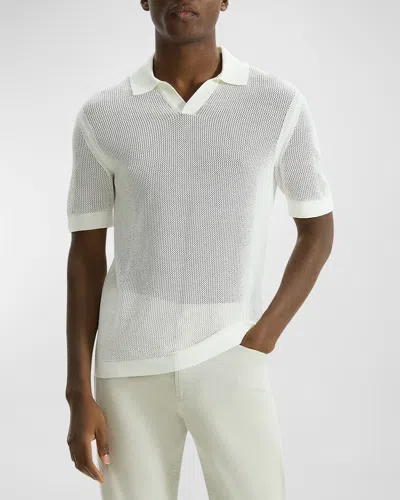Theory Cairn Johnny Collar Mesh Polo In Ivory