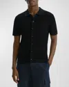 Theory Cairn Short Sleeve Button-up Cotton Blend Sweater In Black