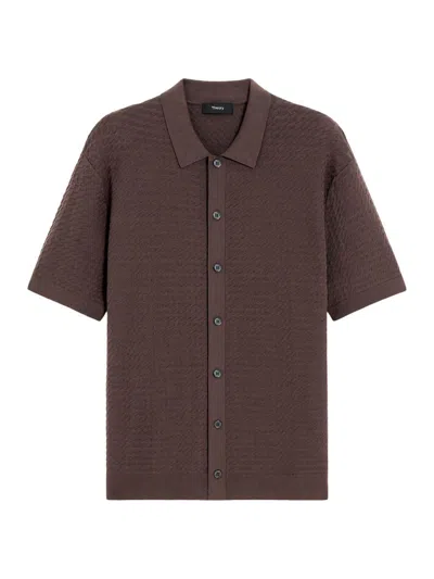 Theory Men's Cairn Tactile Cotton Button-front Shirt In Brown