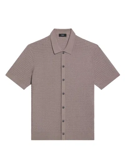 Theory Men's Cairn Tactile Cotton Button-front Shirt In Brown