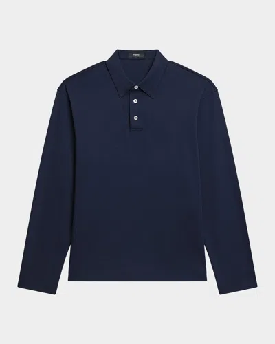 Theory Men's City Cotton Long-sleeve Polo Shirt In Blue