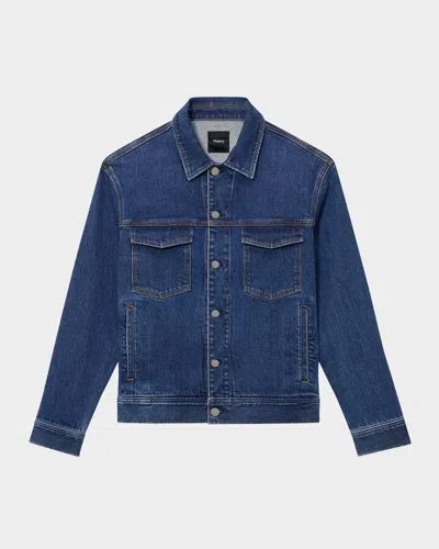 Theory Men's City Denim Trucker Jacket In Mid Blue