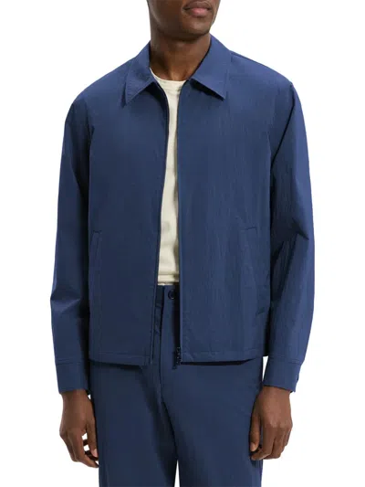Theory City Zip Jacket In Textured Nylon In Blue