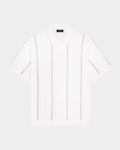 Theory Men's Cotton Stripe Short-sleeve Polo Sweater In White
