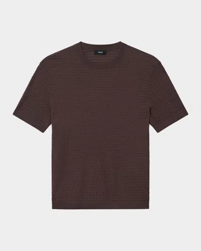 Theory Men's Damian Textured Knit Short-sleeve Sweater In Brown