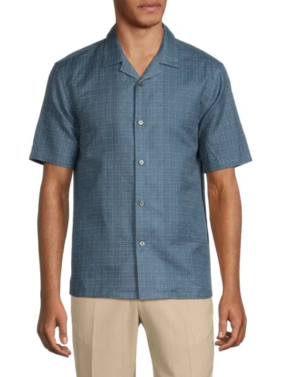 Theory Men's Daze Dot Linen Blend Camp Shirt In Blue