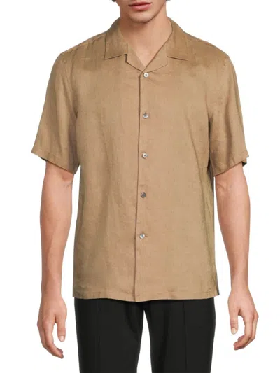 Theory Men's Daze Linen Camp Shirt In Fossil