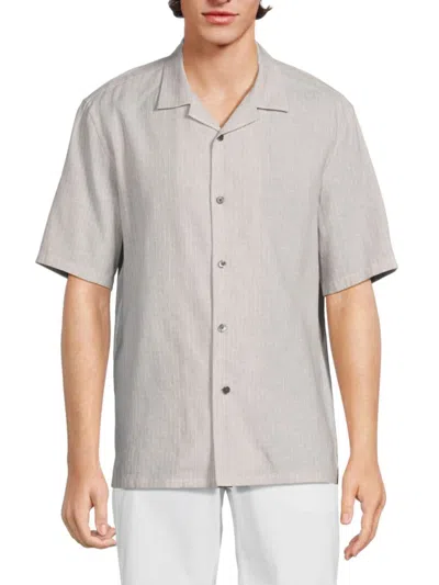 Theory Men's Short-sleeve Button-front Linen Shirt In Grey