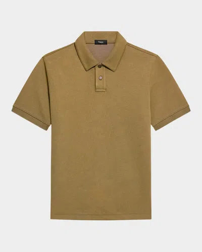 Theory Men's Delroy Double-knit Polo Shirt In Brown