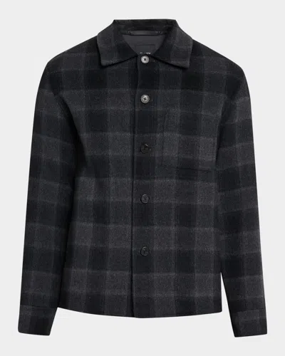 Theory Men's Double-face Wool Check Overshirt With Pocket In Multi