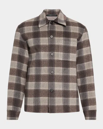 Theory Men's Double-face Wool Check Overshirt With Pocket In Multi