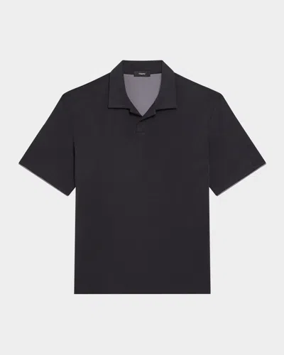 Theory Men's Double-layer Jersey Johnny Collar Polo Shirt In Black
