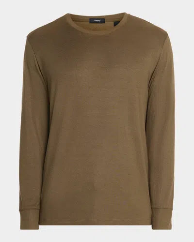 Theory Regal Crewneck Wool Sweater In Brown