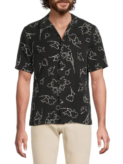 Theory Men's Floral Print Lyocell Shirt In Black