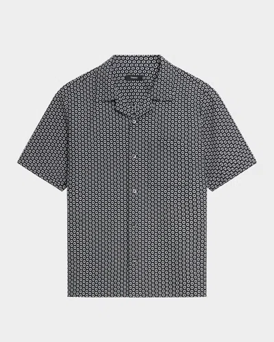 Theory Men's Geometric Dobby Pocket Camp Shirt In Black